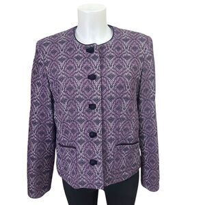 Pendleton Women's Purple Ikat Button Front Blazer Jacket‎ 100% Virgin Wool sz 12